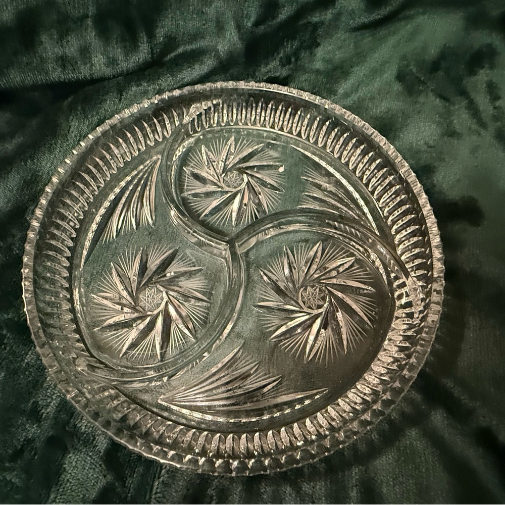 Vintage Crystal 3 Section Unique Serving Platter-Photo doesn’t do it justice!